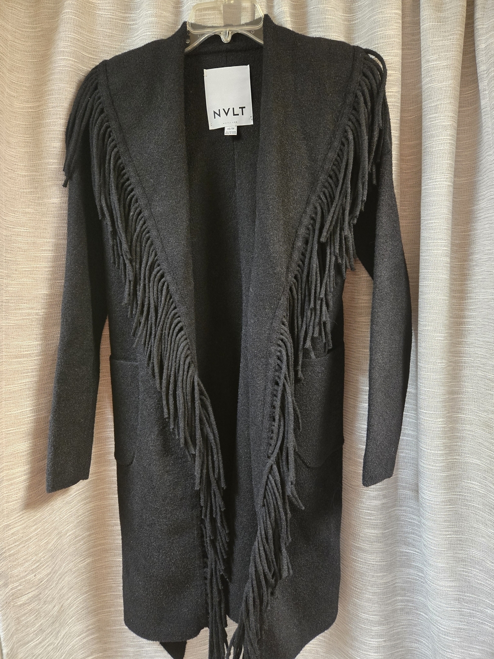 NVLT Black Eyelash Fringe Coatigan XS